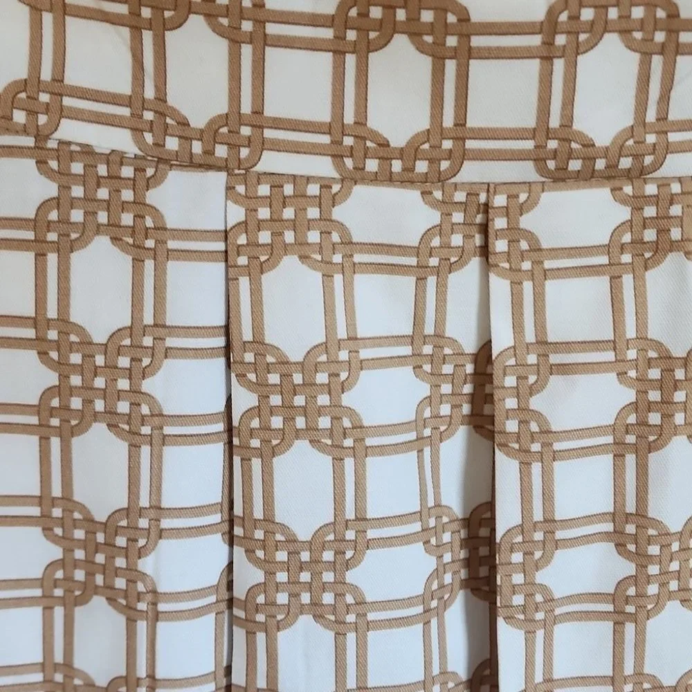 Ann Taylor Pleated Midi Skirt Size 6 Tan White Rattan Print A-Line Classic - Picture 3 of 6